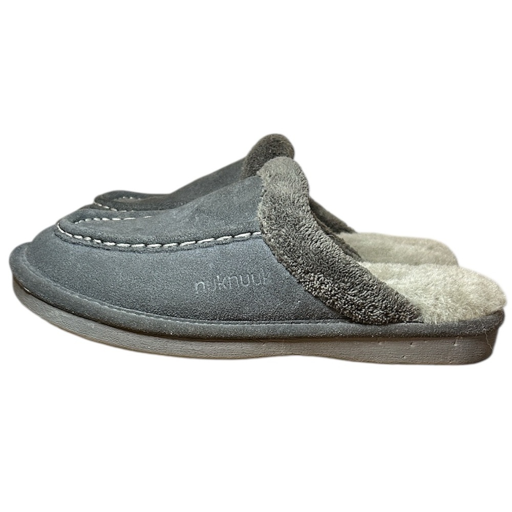 Nuknuuk‎ Men's Leather Slipper Grey Sheepskin Insole Size 9 comfy cozy